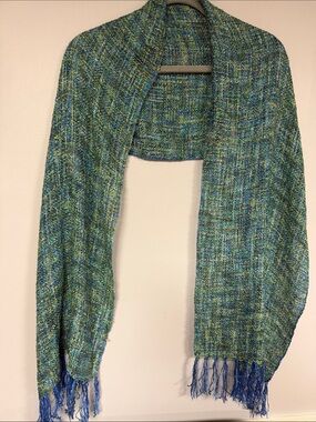 Mucros Weavers Killarney Ireland Beautiful Woven Viscose Scarf Blue & Green